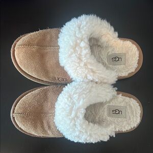 UGG Brown and White Shearling Slippers